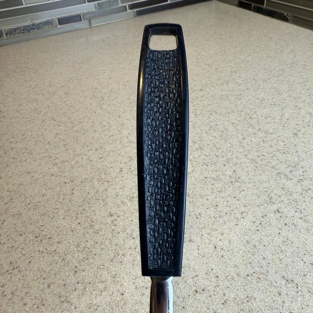 Vintage EKCO Slotted‎ Spoon Chromium Plated Black Handle USA Kitchen Utensil